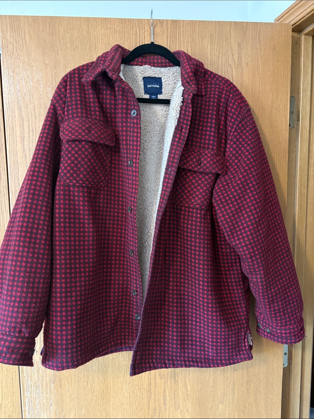 a new day Burgundy Checked Teddy-Lined Shacket